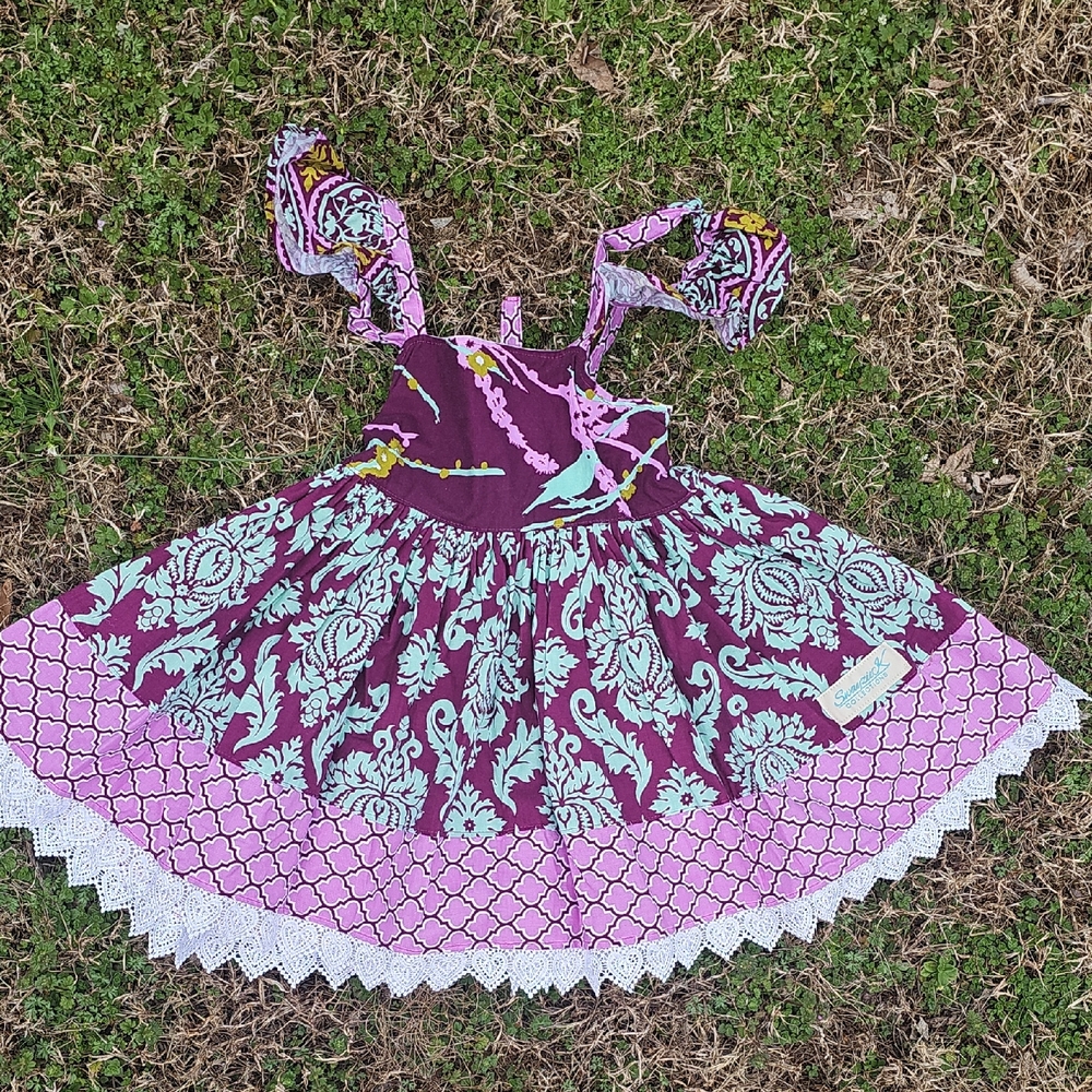 Floral Patterned Kids Dress - Purple and Pink